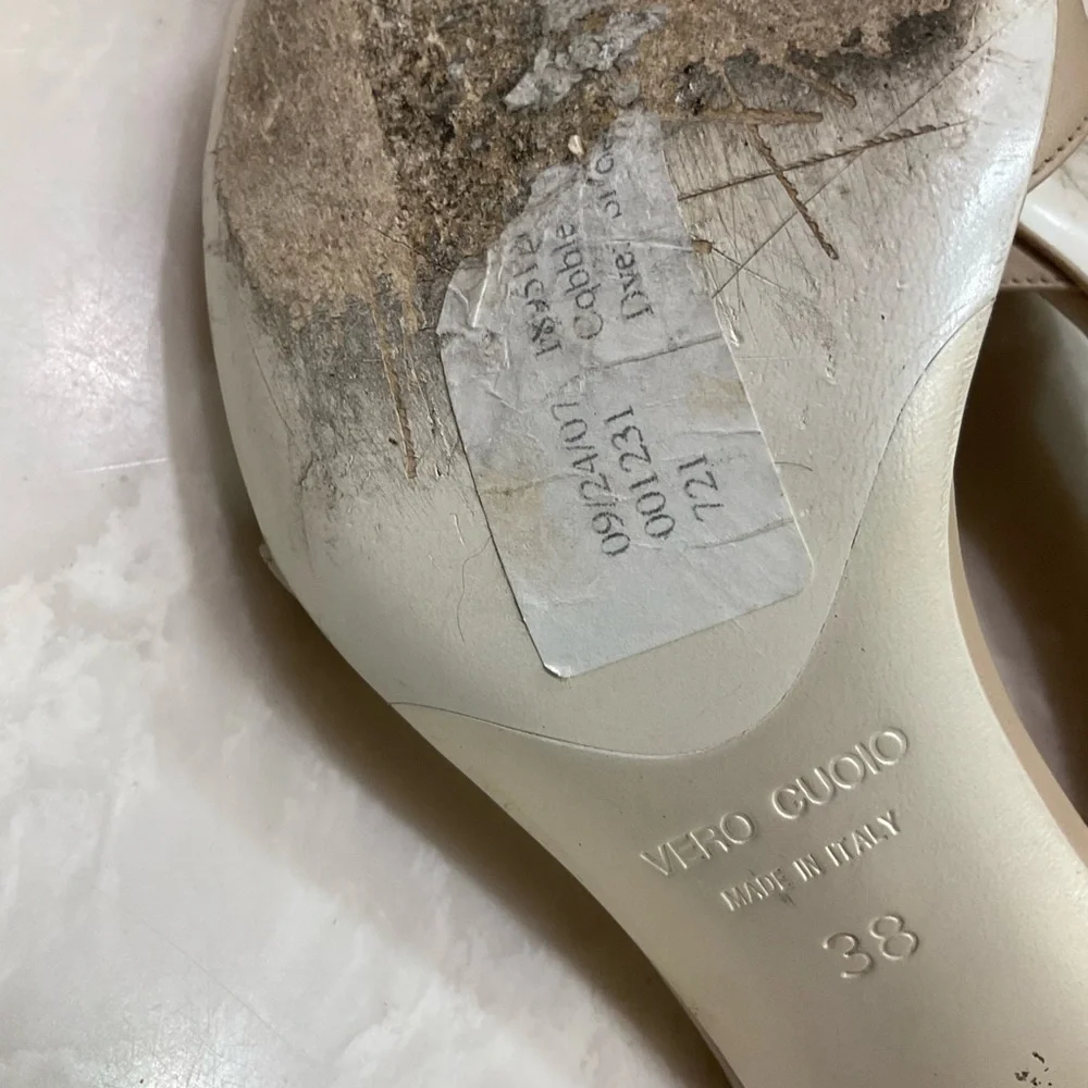 Gunmetal Nude Leather Sandals, Back Ankle Strap. 3.5” heel, Goes w/ all, Sz 8.5 - Picture 12 of 14